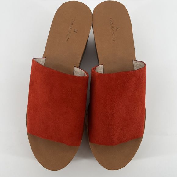 Caslon Terracotta Orange Suede Leather Cork Wedge Slide Sz 9 - Picture 4 of 13